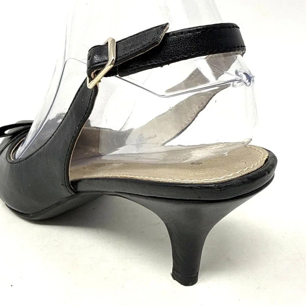 Bandolino Bolara Kitten Heel Slingback Womens Sz 9 Black Bow Tie Pointed Toe